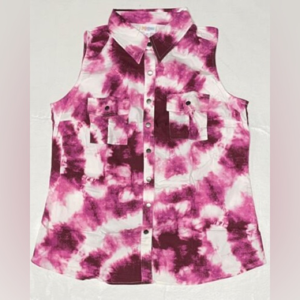 LuLaRoe Roxanne Snap Tank / Sleeveless Women's 3X Pink and White Tie-Dye - NWT - Picture 1 of 5